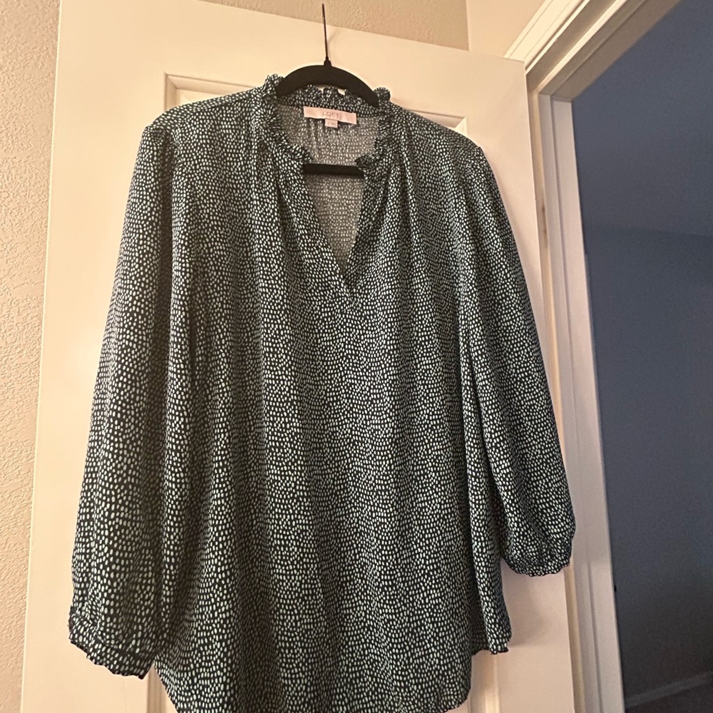LOFT Green and Black Patterned Blouse